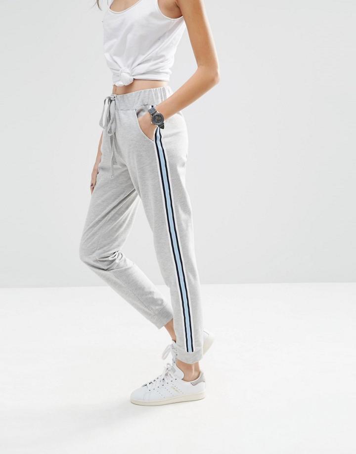 Asos Joggers With Contrast Side Stripe - Gray Marl