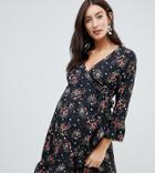 Influence Maternity Floral And Star Print Ruffle Detail Wrap Dress - Black