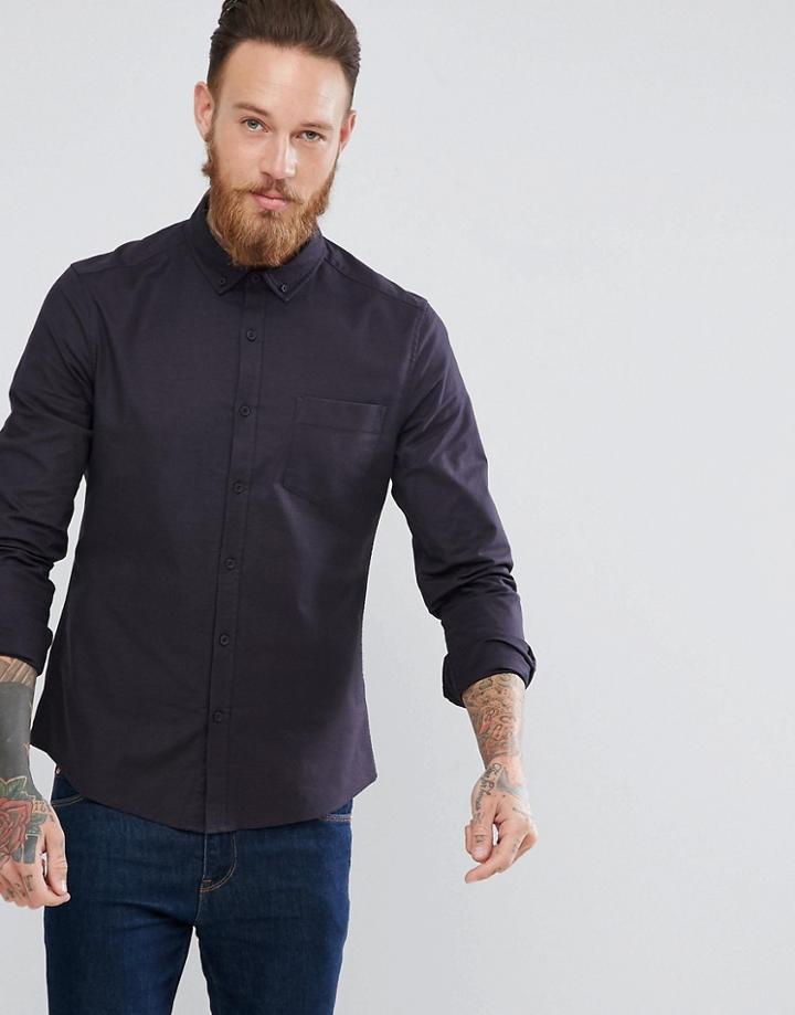Asos Casual Slim Oxford In Black - Black
