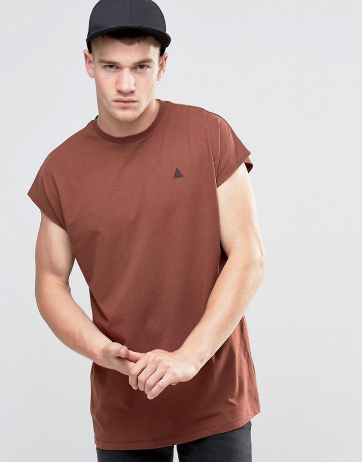 Asos Oversized Sleeveless Logo T-shirt In Rust Red - Burnt Umber