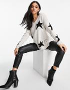 Naanaa Star Print Sweater In Black And Cream-multi