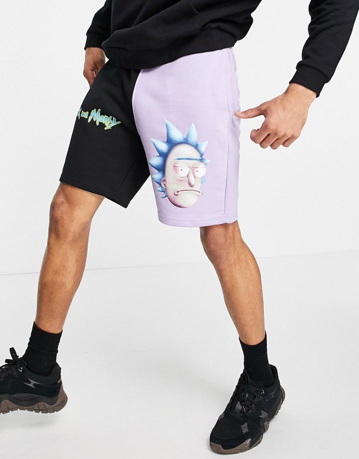 Bershka Rick & Morty Jersey Shorts In Black