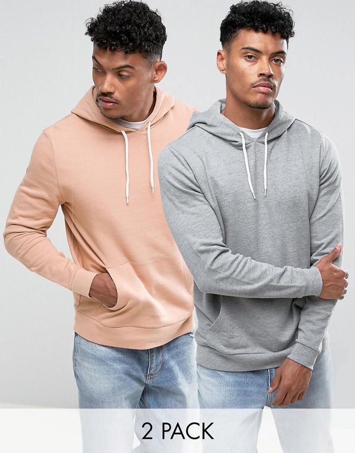 Asos Hoodie 2 Pack Pink/gray Marl Save - Multi