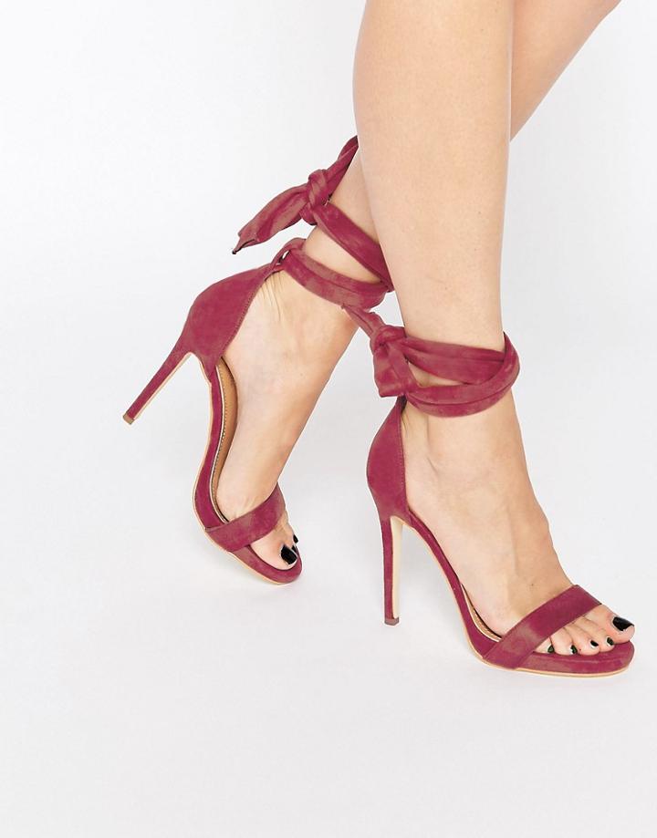 Public Desire Sakura Ankle Tie Barely There Heeled Sandals - Bordo Suede