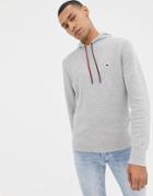 Tommy Hilfiger Cotton Mesh Textured Knit Hoodie Icon Logo In Gray Marl - Gray
