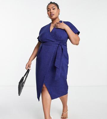 Closet London Plus Kimono Wrap Dress In Navy