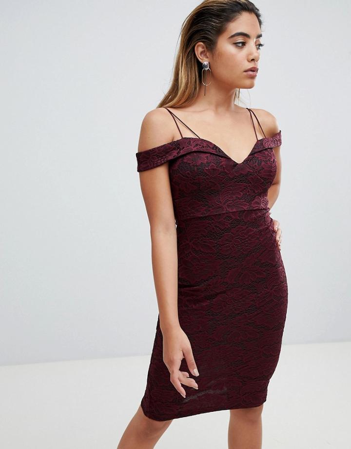 Ax Paris Off Shoulder Pencil Dress - Purple