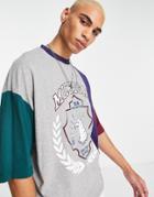 Asos Design Oversized T-shirt In Multi Color Block With Michigan Print-gray