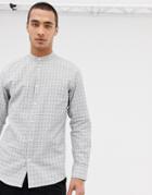 Selected Homme Shirt In Slim Fit Grandad Collar With Check - Gray