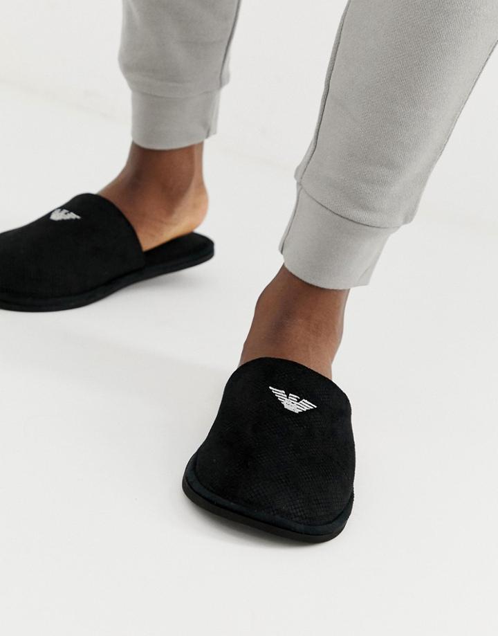 Emporio Armani Logo Slippers In Black - Black