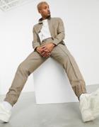 Asos Design Set Slim Pants With Sweatpants Cuff In Brown