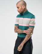 Asos Knitted Short Sleeve Track Top With Color Block - Green