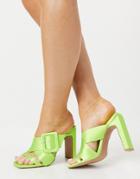 Asos Design Nanda Buckle Feature High Heeled Mules In Green