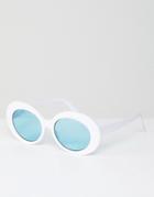 Asos Design Oval Fashion Sunglasses In White With Aqua Colored Lens - White