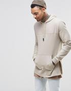 Asos Longline Hoodie With Woven Cut & Sew - Oxford Tan