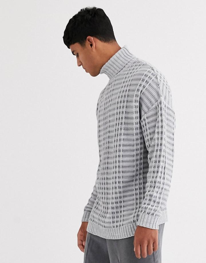 Asos Design Oversized Sweater With Grid Texture In Gray