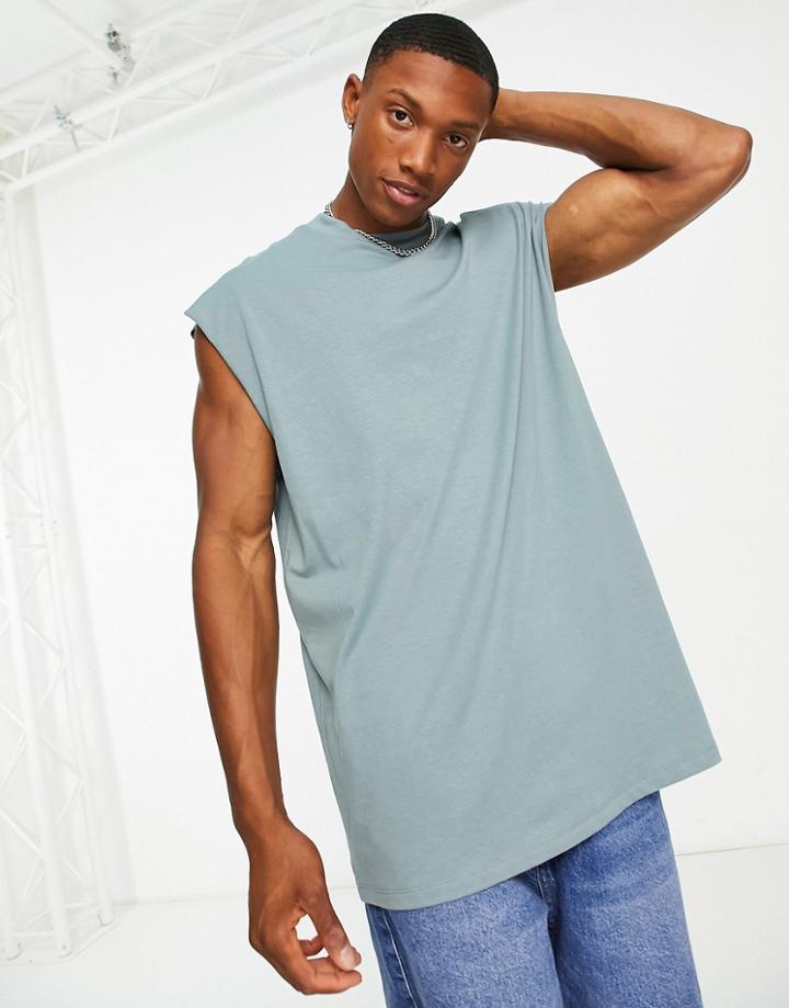 Asos Design Oversized Fit Tank Top In Washed Blue