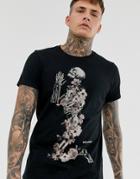 Religion Curved Hem T-shirt With Floral Print In Black - Black