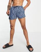 Selected Homme Swim Shorts In Navy Diamond Print
