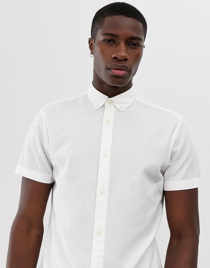 Jack & Jones Essentials Short Sleeve Linen Mix Shirt - White