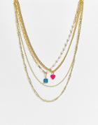 Madein Three Tier Necklace In Gold With Colored Charms