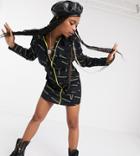 Collusion Zip Through Shirt Dress With Typo Print And Pockets-black