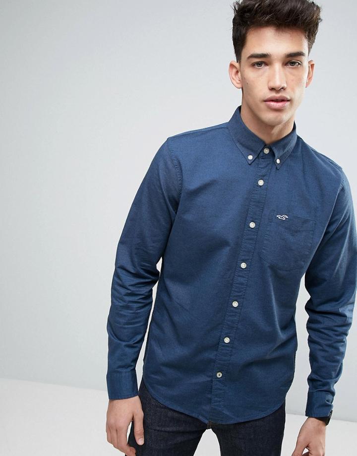 Hollister Stretch Oxford Shirt Slim Fit Buttondown Seagull Logo In Navy - Navy