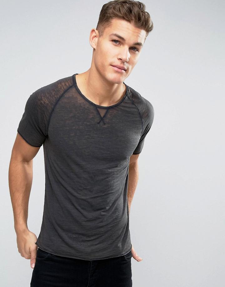 Selected Burn Out Wash Oversized T-shirt - Black