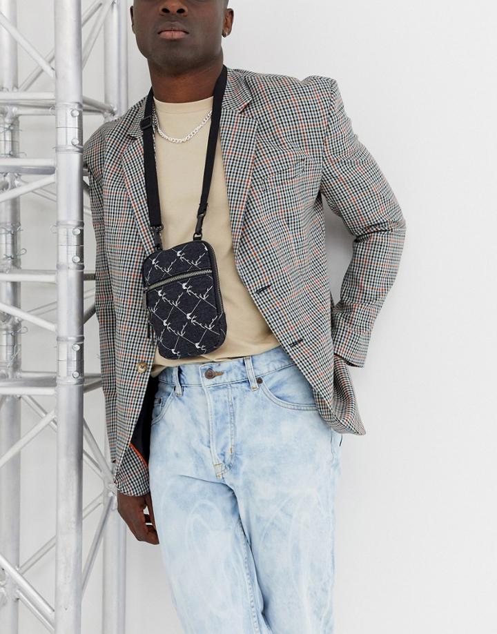Karl Kani Cross Flight Bag With All-over Logo Print In Black