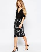 Talulah Crackle Print Midi Skirt - Black Crackle