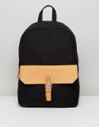 Asos Backpack In Black With Tan Faux Leather - Black