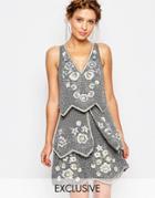 Frock And Frill Embellished Tiered Dress - Gray