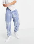 Asos Design Tapered Towelling Cargo Sweatpants In Wash - Part Of A Set-blues