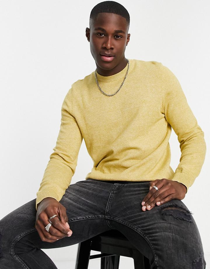 Topman Knit Crew Neck Sweater In Mustard-yellow