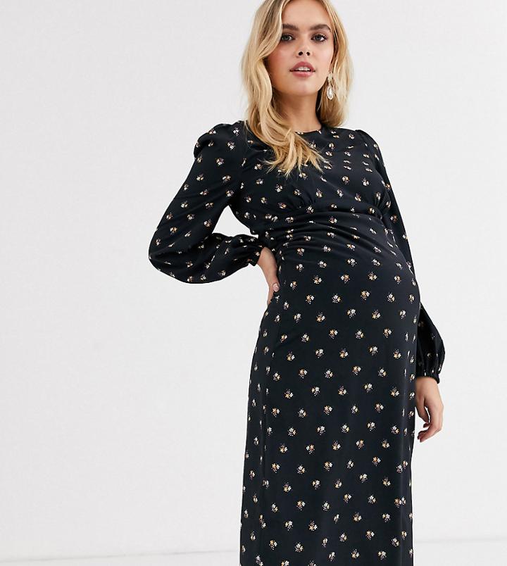Fashion Union Maternity Long Sleeve Tea Dress In Floral