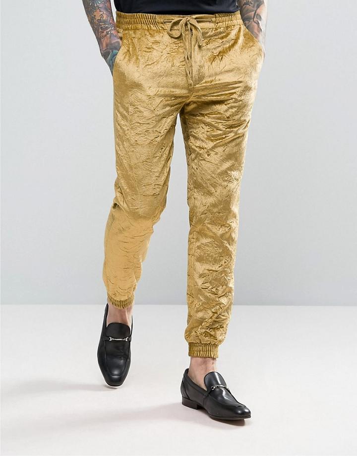 Noose & Monkey Crushed Velvet Smart Jogger - Gold