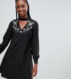 Glamorous Tall A-line Dress With Embroidered Choker Neck-black