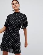 Boohoo Metallic Polka Dot Kimono Sleeve Mini Dress In Multi - Black