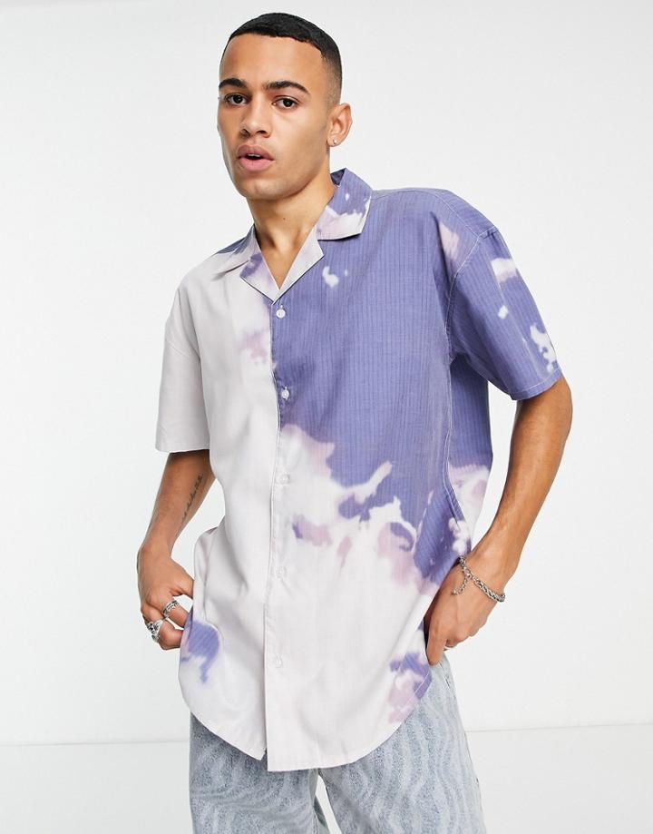 Mennace Short Sleeve Shirt With Bleach Effect And Revere Collar-multi