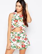 Ax Paris Short Suit With Wrap Front Top - Cream