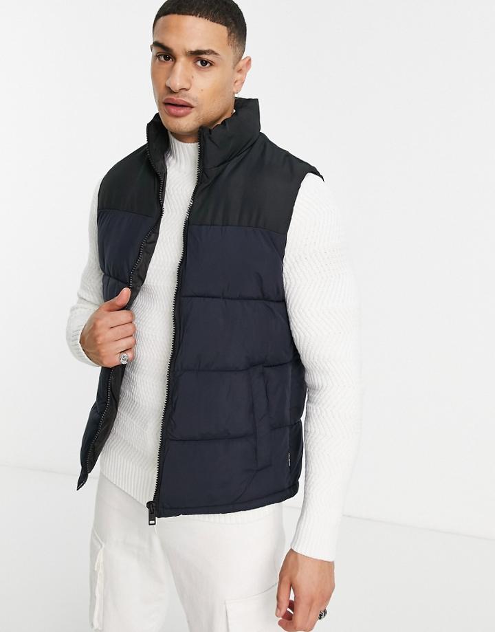 Jack & Jones Originals Puffer Vest In Navy Color Block