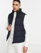 Jack & Jones Originals Puffer Vest In Navy Color Block