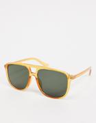 Svnx Aviator Sunglasses In Clear Orange With Smoke Lens