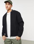 Asos Design Faux Wool Bomber Jacket In Black