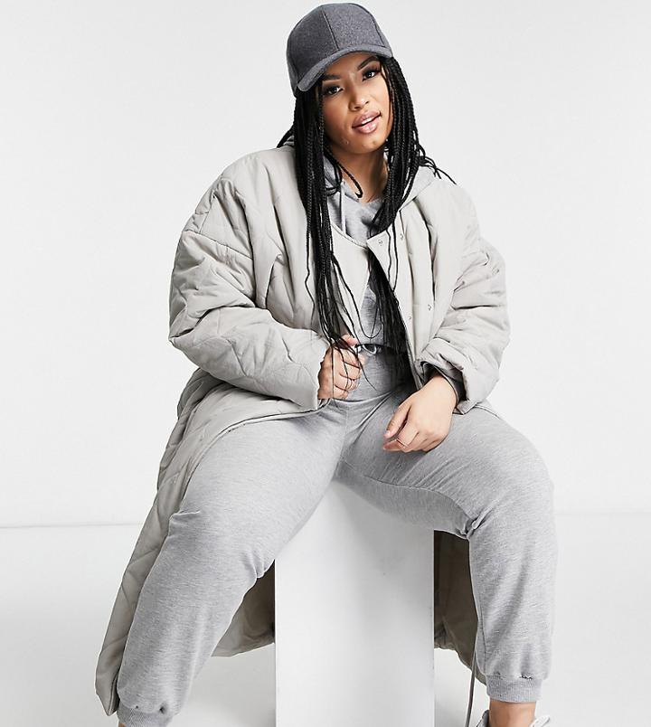 Public Desire Curve Maxi Jacket In Quilting-grey
