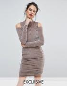 Club L Ribbed Velvet Mini Dress With Cold Shoulder - Pink