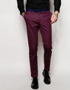 Noose & Monkey Suit Pants With Contrast Piping In Skinny Fit - Wine