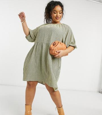 Lola May Curve Smock Dress In Check-black