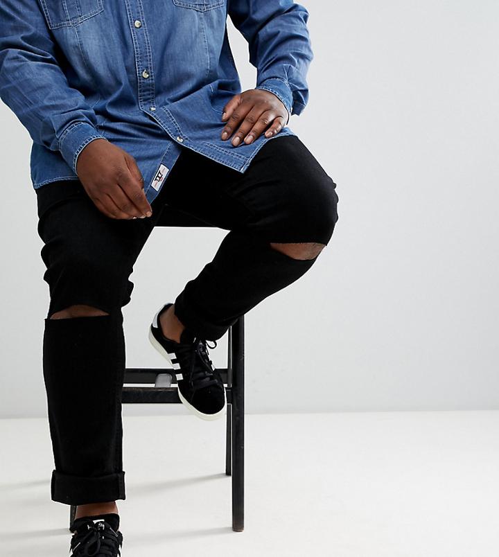 Jacamo Plus Skinny Jeans With Ripped Knee - Black