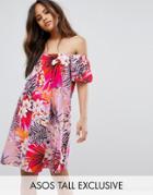 Asos Tall Floral Print Off Shoulder Mini Dress - Multi